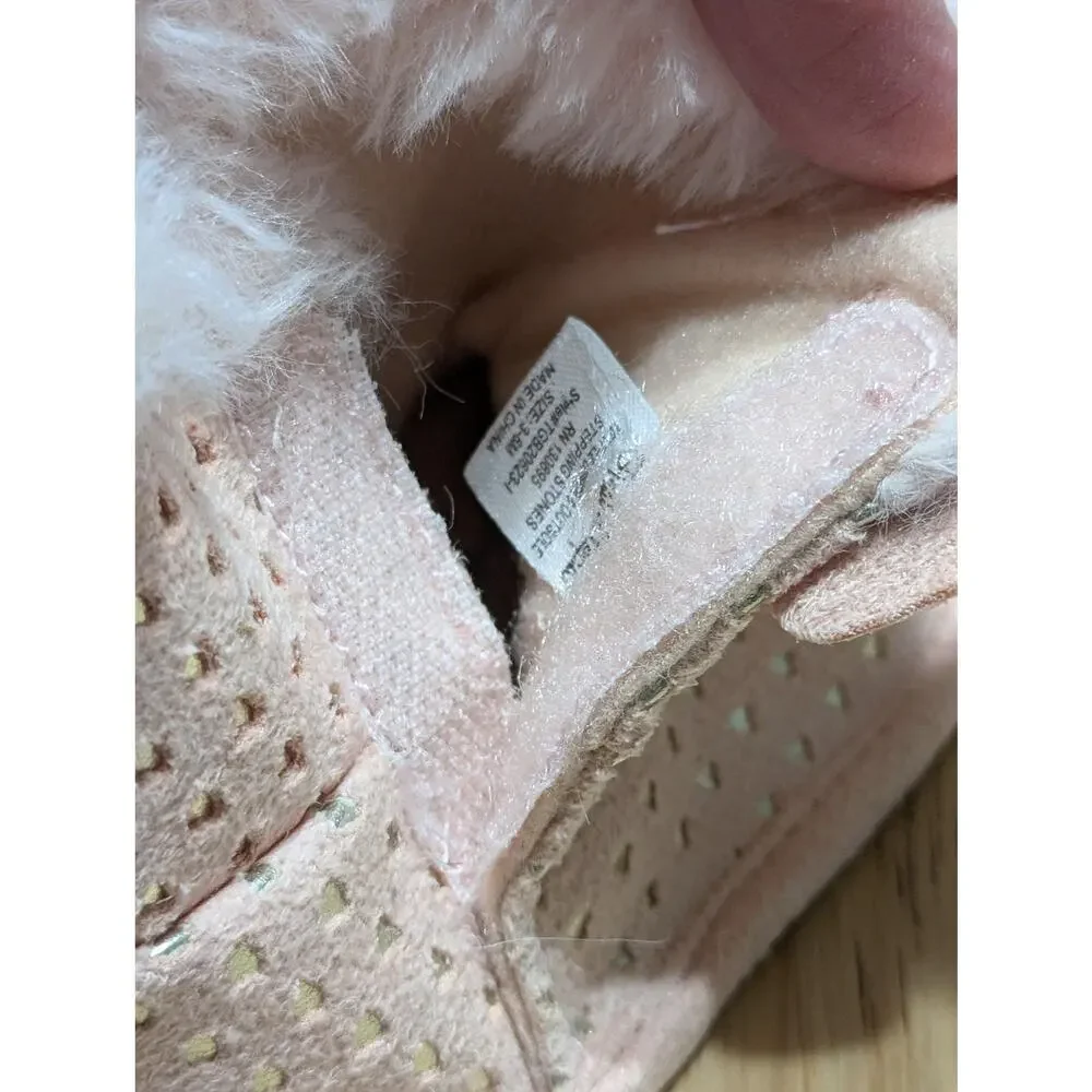 First Steps Baby Bootie Slippers Girls 3-6M Pink Fluffy Faux Fur Bow Cozy Shoes